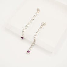 Load image into Gallery viewer, Edgy Sterling Silver Cuban Chain Pink Sapphire Earrings