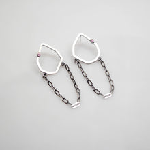 Load image into Gallery viewer, Geo Stud Earrings - Sterling Silver, Rhodolite Garnet - TIN HAUS