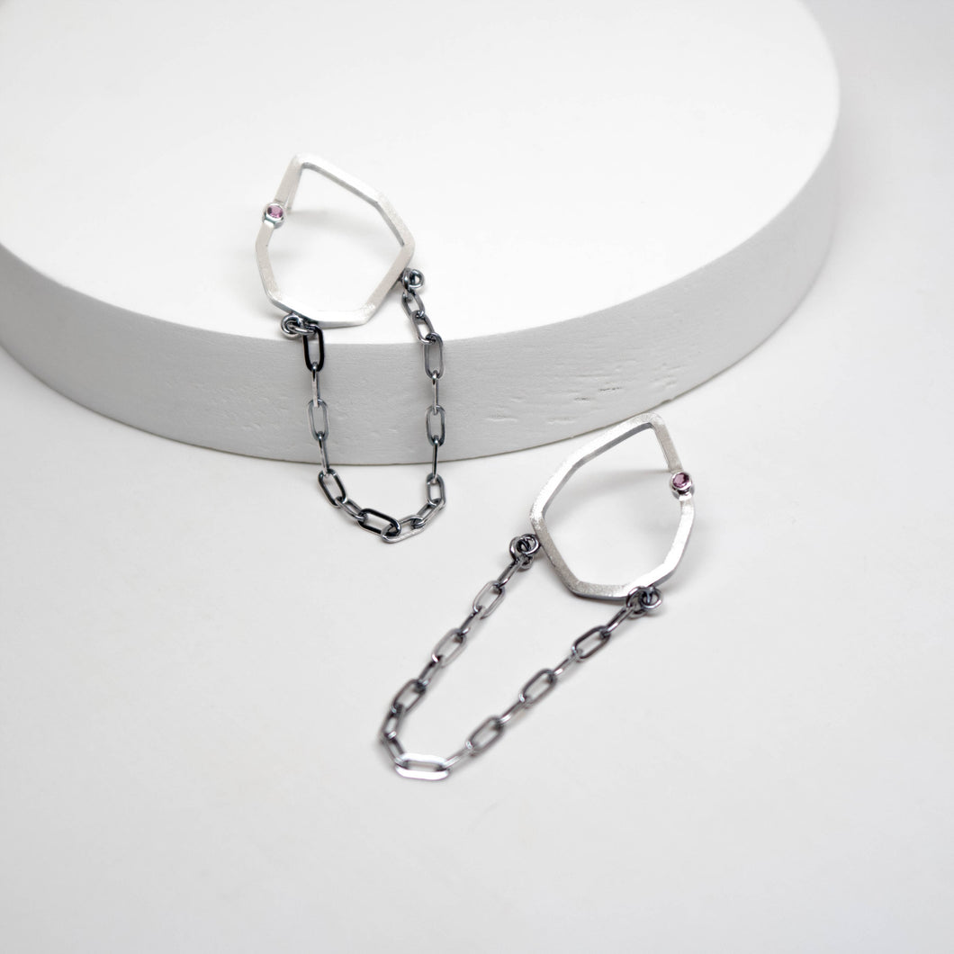 Geo Stud Earrings - Sterling Silver, Rhodolite Garnet - TIN HAUS