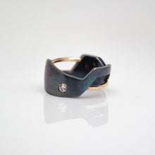 Load image into Gallery viewer, Men's Andromeda Ring - Smooth, Oxidized, 14KT Yellow Gold, Sterling Silver, White Diamonds - TIN HAUS Jewelry