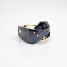 Load image into Gallery viewer, Men's Andromeda Ring - Smooth, Oxidized, 14KT Yellow Gold, Sterling Silver, White Diamonds - TIN HAUS Jewelry
