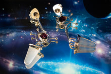 Load image into Gallery viewer, Anima Earrings - 14K Yellow Gold, Sterling Silver, Rutilated Quartz, Rose Quartz, Rhodolite Garnet, White Topaz - TIN HAUS® Jewelry