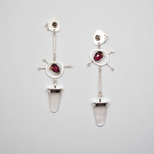 Load image into Gallery viewer, Anima Earrings - 14K Yellow Gold, Sterling Silver, Rutilated Quartz, Rose Quartz, Rhodolite Garnet, White Topaz - TIN HAUS® Jewelry