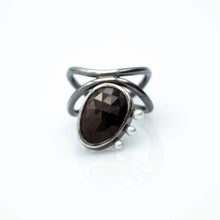 Load image into Gallery viewer, Diatom Ring - Sterling Silver, Fine Silver, Black Sheen Sapphire, Freshwater Pearls - Size 7.5 - TIN HAUS