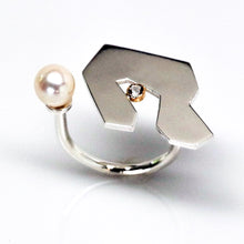 Load image into Gallery viewer, Contemplation Ring 1 in High Polish - Sterling Silver, 14KT Yellow Gold Bezel Accent, Lab Grown Diamond, White Freshwater Pearl - TIN HAUS Jewelry