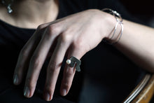 Load image into Gallery viewer, Contemplation Ring 1 in Patina - Sterling Silver, White Topaz, White Freshwater Pearl - TIN HAUS Jewelry
