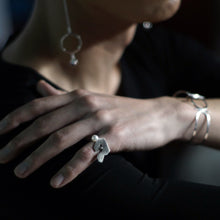 Load image into Gallery viewer, Contemplation Ring 1 in Patina - Sterling Silver, White Topaz, White Freshwater Pearl - TIN HAUS Jewelry