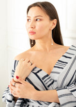 Load image into Gallery viewer, Cosmic Twin Pearl Earrings on model - Sterling Silver, Freshwater or Vegan Friendly Pearls - TIN HAUS Jewelry