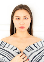 Load image into Gallery viewer, Cosmic Twin Pearl Earrings on model - Sterling Silver, Freshwater or Vegan Friendly Pearls - TIN HAUS Jewelry