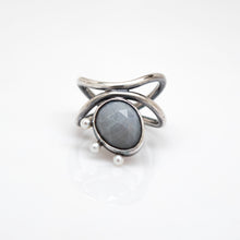 Load image into Gallery viewer, Diatom Ring - Size 7 - Oxidized Sterling Silver, Pastel Grey Sapphire - TIN HAUS