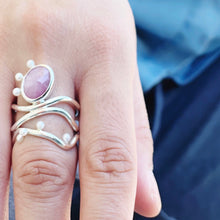 Load image into Gallery viewer, Diatom Ring with the Cyano Ring - Sterling Silver, Pink Sapphire, Pearls - Size 8.5 - TIN HAUS® Jewelry