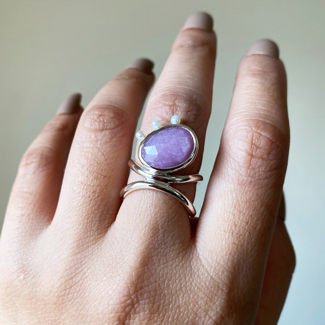 Diatom Pink Sapphire Ring in low light. - TIN HAUS