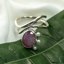 Load image into Gallery viewer, Diatom Ring - Sterling Silver, Pink Sapphire, Pearls - Size 8.5 - TIN HAUS® Jewelry
