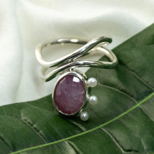 Load image into Gallery viewer, Diatom Ring - Sterling Silver, Pink Sapphire, Pearls - Size 8.5 - TIN HAUS® Jewelry