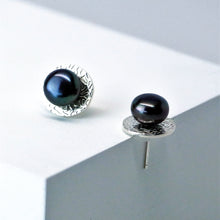 Load image into Gallery viewer, Eclipse Studs in High Polish - Sterling Silver, Peacock Freshwater Button Pearls - TIN HAUS Jewelry