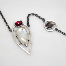 Load image into Gallery viewer, Empress Necklace - Sterling Silver, 14K Yellow Gold, Rainbow Moonstone, Sheen Sapphire, Rhodolite Garnet, White Topaz, Freshwater Pearls - TIN HAUS Jewelry