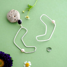 Load image into Gallery viewer, Formless Earrings - Sterling Silver, Amethyst Cabochon, Light Mauve Freshwater Pearls - TIN HAUS Jewelry