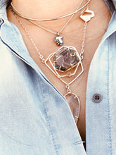 Load image into Gallery viewer, Fragmentation Necklace on model - Materials: 14K Yellow Gold, Sterling Silver, Phantom Quartz, Rutilated Quartz, Diamonds - TIN HAUS® Jewelry