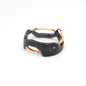 Women's Galaxy Ring - Oxidized, 14KT Yellow Gold, Sterling Silver, White Diamonds - TIN HAUS Jewelry