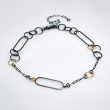 Load image into Gallery viewer, Interlink Oxidized 14KT Yellow Gold Sterling Silver Gold Rutilated Quartz Necklace - TIN HAUS Jewelry