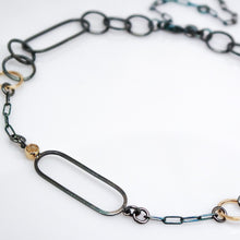 Load image into Gallery viewer, Interlink Oxidized 14KT Yellow Gold Sterling Silver Gold Rutilated Quartz Necklace - TIN HAUS Jewelry
