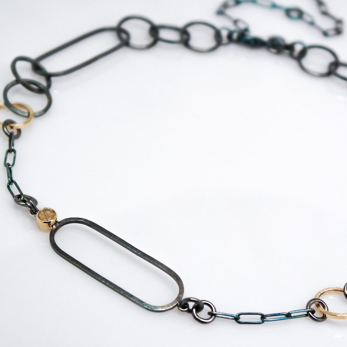 2 Layer 14K Gold & Oxidized Sterling Silver Necklace