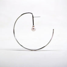 Load image into Gallery viewer, Lunar Loop White Pearl Hoop Earrings - Sterling Silver, Freshwater or Vegan Friendly Pearls - TIN HAUS Jewelry