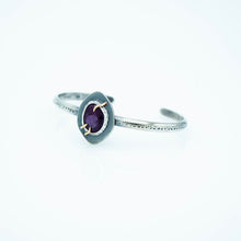 Load image into Gallery viewer, Sapphire Abyss Cuff Bracelet - Sterling Silver, Fine Silver, 14K Yellow Gold, Raspberry Sapphire - Size Medium - TIN HAUS