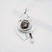 Load image into Gallery viewer, Silver Pink Sheen Sapphire Diamond Pearl Abyss Necklace - Sterling Silver, 14K Yellow Gold, Silver Sheen Sapphire, Pink Sapphire, Black Diamond, Freshwater Pearls - TIN HAUS