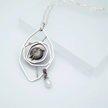 Load image into Gallery viewer, Silver Pink Sheen Sapphire Diamond Pearl Abyss Necklace - Sterling Silver, 14K Yellow Gold, Silver Sheen Sapphire, Pink Sapphire, Black Diamond, Freshwater Pearls - TIN HAUS