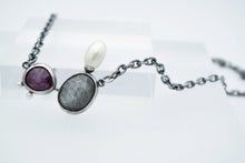 Load image into Gallery viewer, Raspberry Silver Sheen Sapphire Pearl Abyss Neckace - Sterling Silver, Raspberry Sapphire, Silver Sheen Sapphire, Freshwater Pearls - TIN HAUS