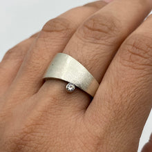 Load image into Gallery viewer, Women's Solar Ring - Brush-textured, Patina, Sterling Silver, White Topaz - TIN HAUS Jewelry