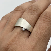 Load image into Gallery viewer, Women's Solar Ring - Brush-textured, Patina, Sterling Silver, White Topaz - TIN HAUS Jewelry