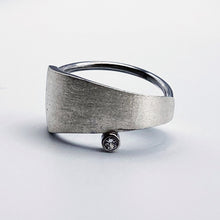 Load image into Gallery viewer, Women's Solar Ring - Brush-textured, Patina, Sterling Silver, White Topaz - TIN HAUS Jewelry