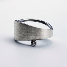 Load image into Gallery viewer, Women's Solar Ring - Brush-textured, Patina, Sterling Silver, White Topaz - TIN HAUS Jewelry