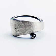 Load image into Gallery viewer, Women's Solar Ring - Brush-textured, Patina, Sterling Silver, White Topaz - TIN HAUS Jewelry