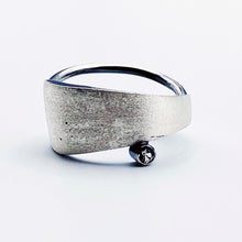 Load image into Gallery viewer, Women's Solar Ring - Brush-textured, Patina, Sterling Silver, White Topaz - TIN HAUS Jewelry