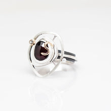 Load image into Gallery viewer, Teria Ring Size 7 - 14K Yellow Gold, Sterling Silver, Rhodolite Garnet, White Topaz, Pearl - TIN HAUS® Jewelry