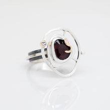Load image into Gallery viewer, Teria Ring Size 7 - 14K Yellow Gold, Sterling Silver, Rhodolite Garnet, White Topaz, Pearl - TIN HAUS® Jewelry