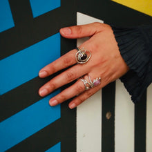 Load image into Gallery viewer, Teria Ring styled with the Diatom and Cyano Pearl Ring.
