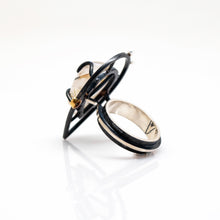 Load image into Gallery viewer, The Zoa Ring - Sterling Silver, 18K Yellow Gold, Rutilated Quartz, Moldavite Gemstone, Pearls - is ready-to-ship in Size 7. Otherwise, choose from our specially selected Rutilated Quartz to be created in your size.