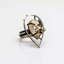 Load image into Gallery viewer, The Zoa Ring - Sterling Silver, 18K Yellow Gold, Rutilated Quartz, Moldavite Gemstone, Pearls - is ready-to-ship in Size 7. Otherwise, choose from our specially selected Rutilated Quartz to be created in your size.