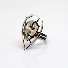 Load image into Gallery viewer, The Zoa Ring - Sterling Silver, 18K Yellow Gold, Rutilated Quartz, Moldavite Gemstone, Pearls - is ready-to-ship in Size 7. Otherwise, choose from our specially selected Rutilated Quartz to be created in your size.