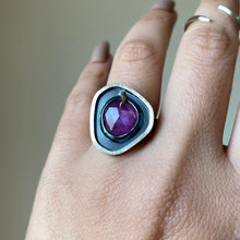 Load image into Gallery viewer, Raspberry Sheen Sapphire Shadow Box Ring - 14K, Sterling Silver - Size 6 - TIN HAUS