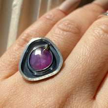 Load image into Gallery viewer, Raspberry Sheen Sapphire Shadow Box Ring - 14K, Sterling Silver - Size 6 - TIN HAUS
