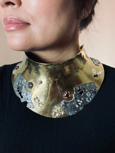 Origins Collar Necklace - 14k Plated-Brass, Sterling Silver, Multi-Sapphire, White Topaz, Rhodolite Garnet, Freshwater Pearls - One Size on a Medium Model - TIN HAUS