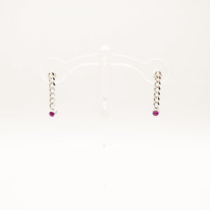 Darling Sterling Silver Cuban Chain Pink Sapphire Earrings
