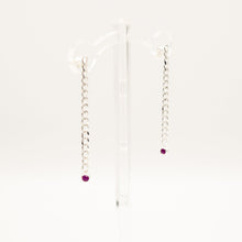 Load image into Gallery viewer, Edgy Sterling Silver Cuban Chain Pink Sapphire Earrings