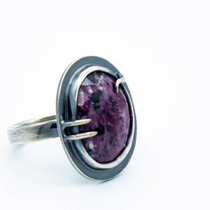 Ruby Quartz Black Tourmaline Ring -  OOAK - Size 7 - TIN HAUS Jewelry