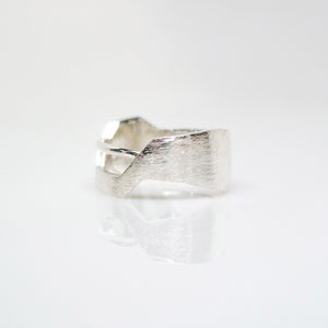 Women's Andromeda Ring - Brush-textured, Polish, Sterling Silver, White Topaz - TIN HAUS Jewelry